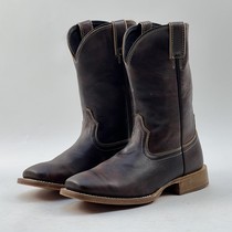 New leather sole retro polished cowhide riding boots western cowboy boots mens square toe sleeves size 42