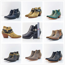 New short boot Custard Woman Boots Fashion Coarse Heels to European and American Head Cow Leather High Heel Personality