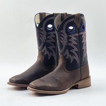 Size 42 high-end genuine leather sole Western cowboy boots Cavalier riding boots square toe embroidered sleeve mens boots thick heel