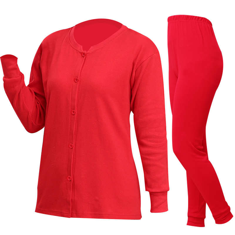 Red quần áo mùa thu quần mùa thu set womens đời giữa năm người già ấm bộ đồ lót áo len bông cardigan bông.