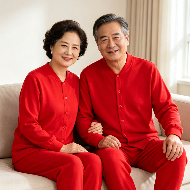 Red Cotton Autumn Clothing Set for Women, Full Cotton, Suitable for the Year of Birth, Middle-Aged and Elderly Men's Underwear, Pure Cotton Cardigan, Cotton Sweater with Front Placket