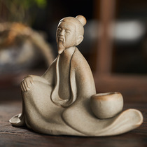 Bogu Rack Tea Spotting Piece Creative Coarse Pottery Old Man Retro Qin Chess Painting And Calligraphy Micro Landscape Furnishing Ceramic Hand Work