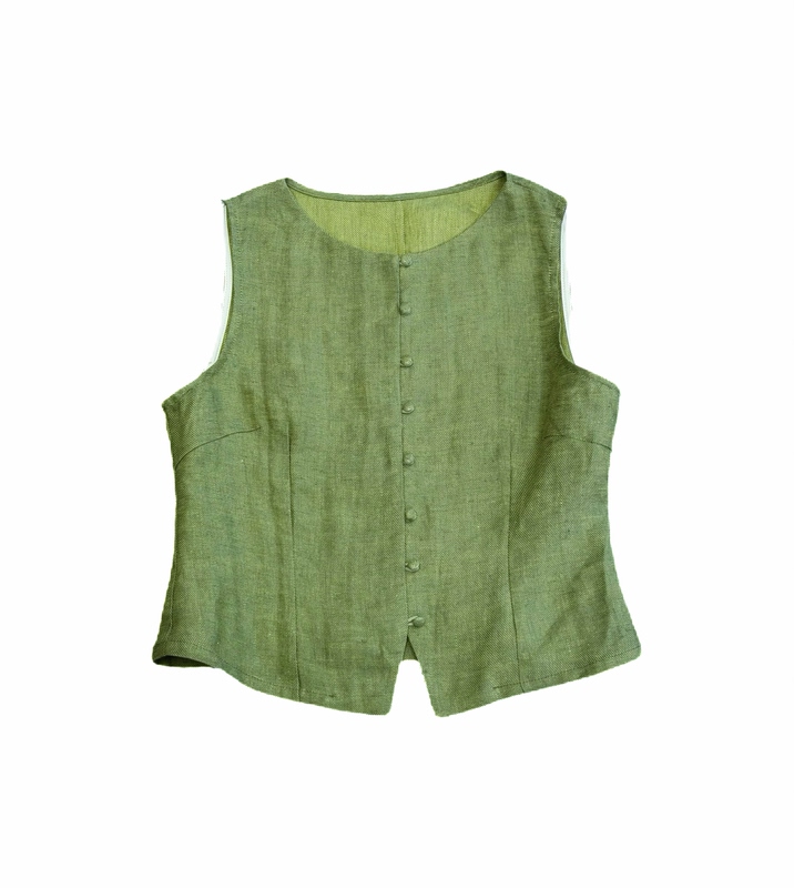 The Studio S Summer Green Hemp Sleeveless Slim-Fit Vest with Button Closure for Wearing Alone