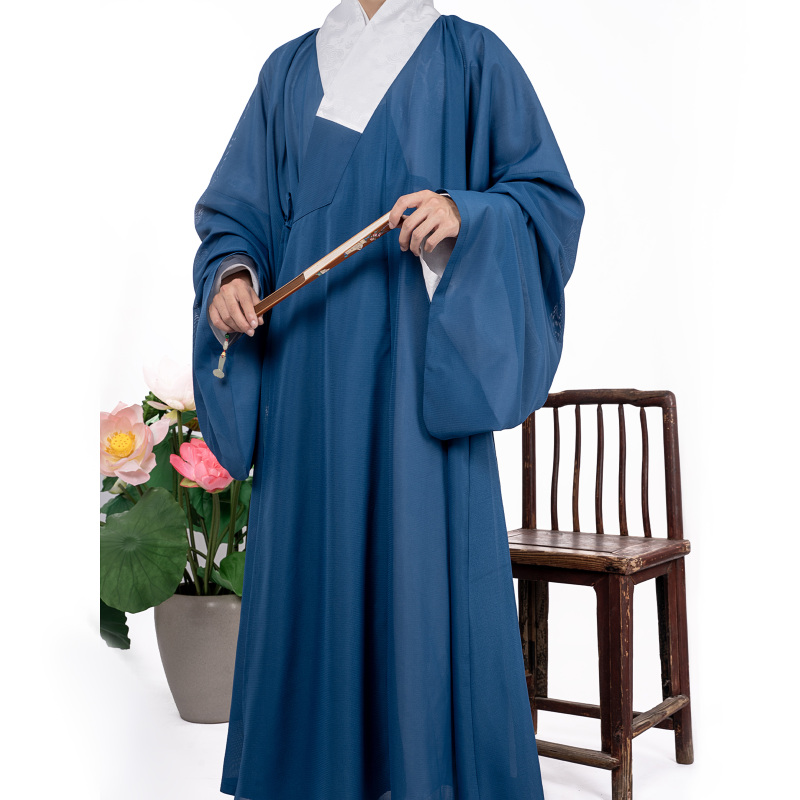 Traditional Chinese Style Ming-Style Cross-Collar Hanfu with Double-Layered Gauze Horizontal Collar, Small Sleeves, and Long Robe for Spring, Summer, and Autumn Traditional Chinese Style Ming-Style Cross-Collar Hanfu with Double-Layered Gauze Horizontal Collar, Small Sleeves, and Long Robe for Spring, Summer, and Autumn