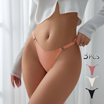 3-Pack of Sexy Thin Strap Seamless Thong Panties for Women, Low-Rise Ice Silk One-Piece Plus Size Yoga Fitness T-Pants