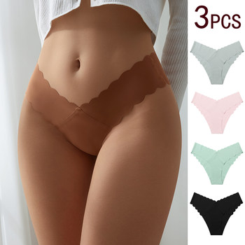 3-Pack of Mid-Low Waist Sexy European and American Style Half-Coverage Panties for Women, Ice Silk, Plus Size, Seamless T-Back Panties with Cotton Crotch