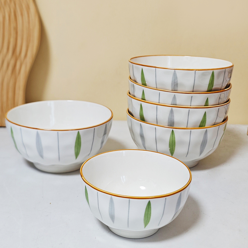 Fresh Ceramic Rice Bowl for Home Use, High Aesthetic Value, Good-Looking Small Bowl, Noodle Bowl, Soup Bowl, Underglaze Color Bowl and Plate