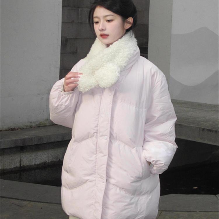 Sakura Tata Original Loose Wave-Patterned Light-Colored Lamb Wool Scarf down Cotton Coat Mid-Length Winter Jacket for Petite Sizes