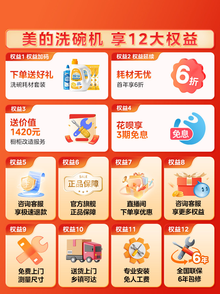 Midea Universal Inverter Dishwasher for Home Use, Fully Automatic with Drying and Disinfection, Built-In, 18 Sets, X6Smax Official