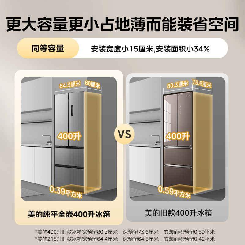 Midea Ultra-Thin Fresh-Keeping High-Capacity 417/418 Refrigerator French-Style Multi-Door Double-Opening Household Built-In First-Class Small Apartment