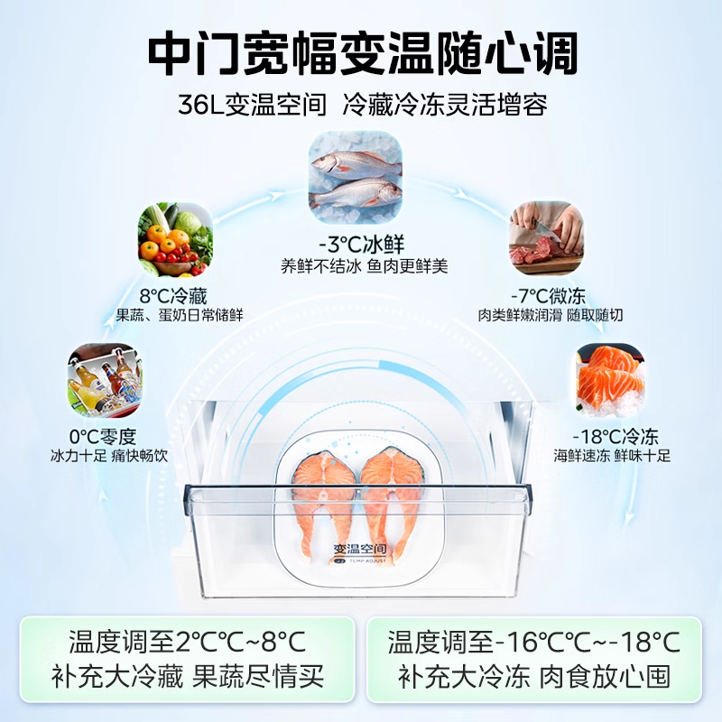 Midea 283 Three-Door Refrigerator for Home Use, Small, First-Class Inverter, Ultra-Thin, Frost-Free, White, Official Rental