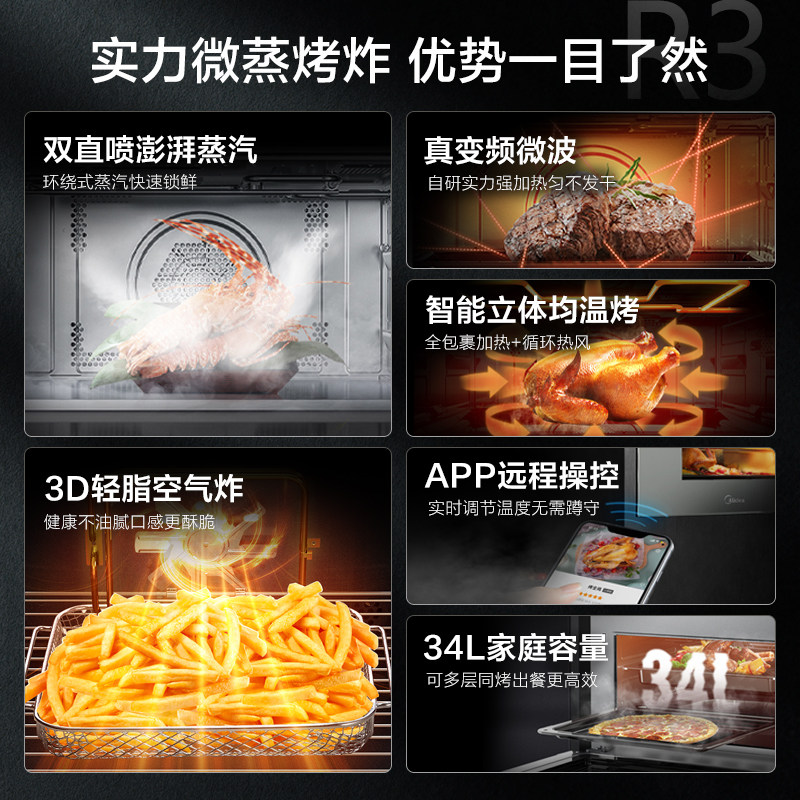 Midea R3 Embedded Micro-Steaming and Baking All-In-One Machine, Micro-Steaming, Baking, Frying and Stewing, Household Microwave Oven and Electric Oven