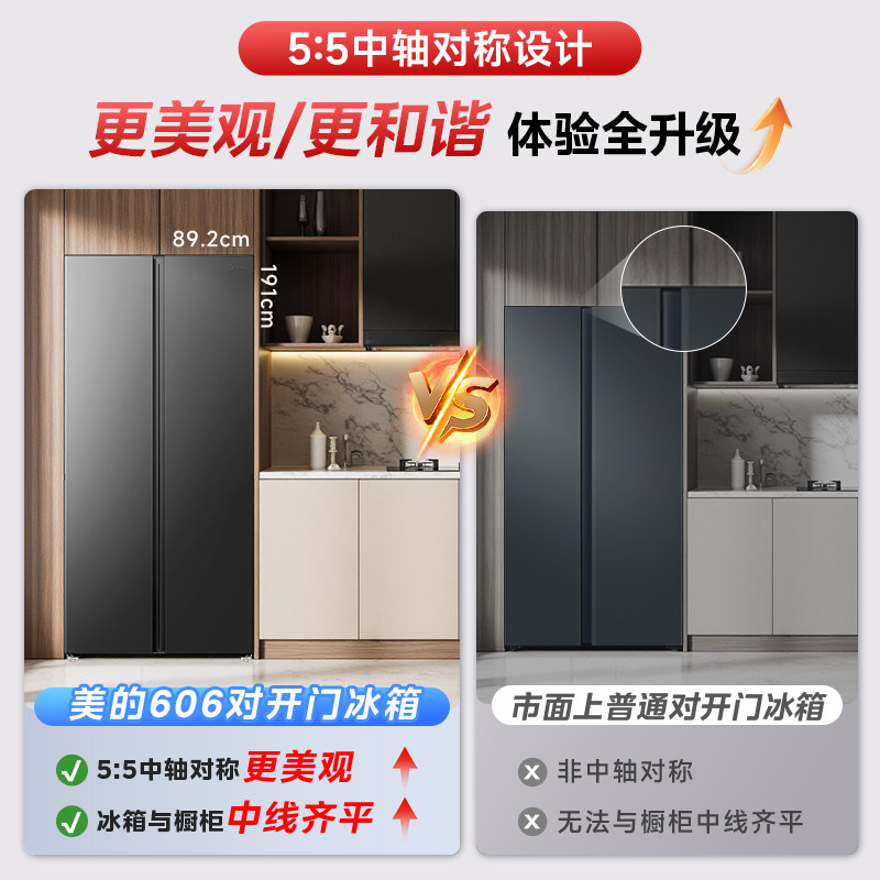 Midea 606/570+ Side-By-Side Double-Door Large Capacity Ultra-Thin Frost-Free Inverter Household Refrigerator for Trade-In