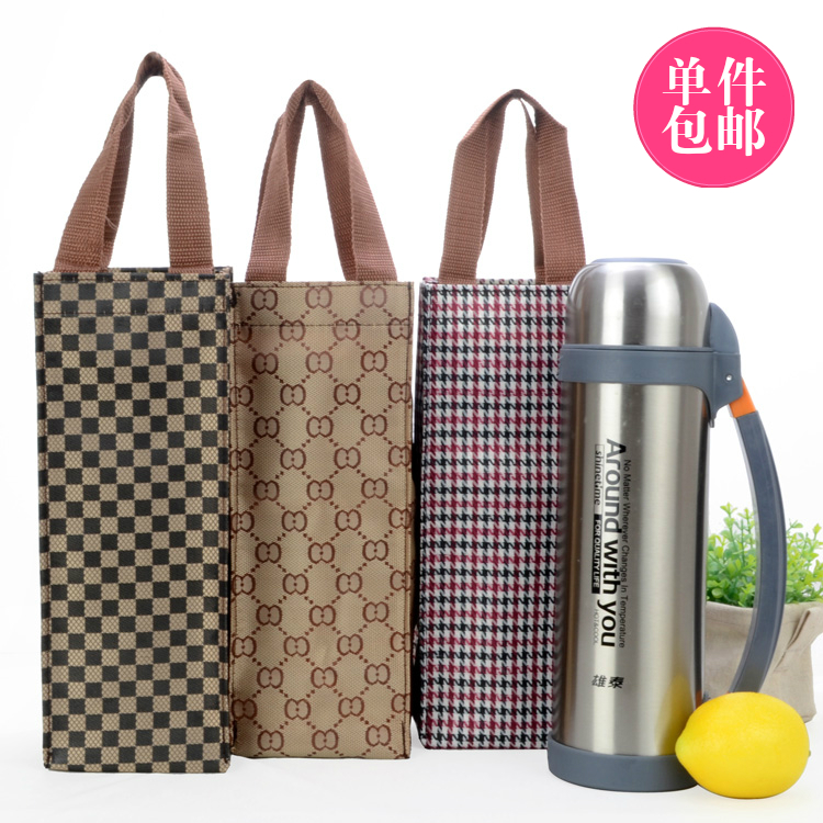 Medium and thick waterproof water cup storage bag kettle tote bag small carry bag plaid pattern cup set pot set large capacity cup bag