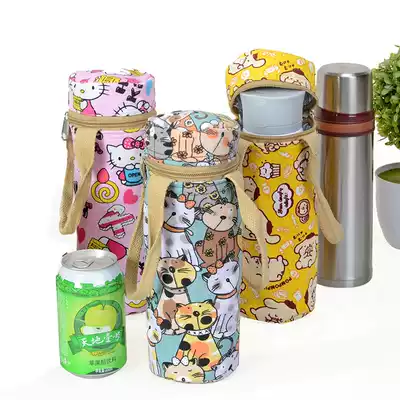 Thickened children's students cute water cup insulation bag cup cover Kettle bag bottle cover glass water cup bag cartoon canvas