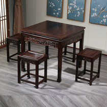 Mahogany ebony black sandalwood table four square table table casual tea table chess mahjong table and chair solid wood with drawer