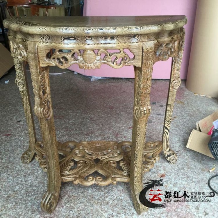 Cánh gà bằng gỗ hình bán nguyệt bàn gỗ gụ đồ nội thất hiên nhà hoa một số gỗ lê vàng châu Phi chạm khắc nửa mặt trăng nền tảng 0,8 m - Bàn / Bàn bàn ăn gỗ nguyên khối