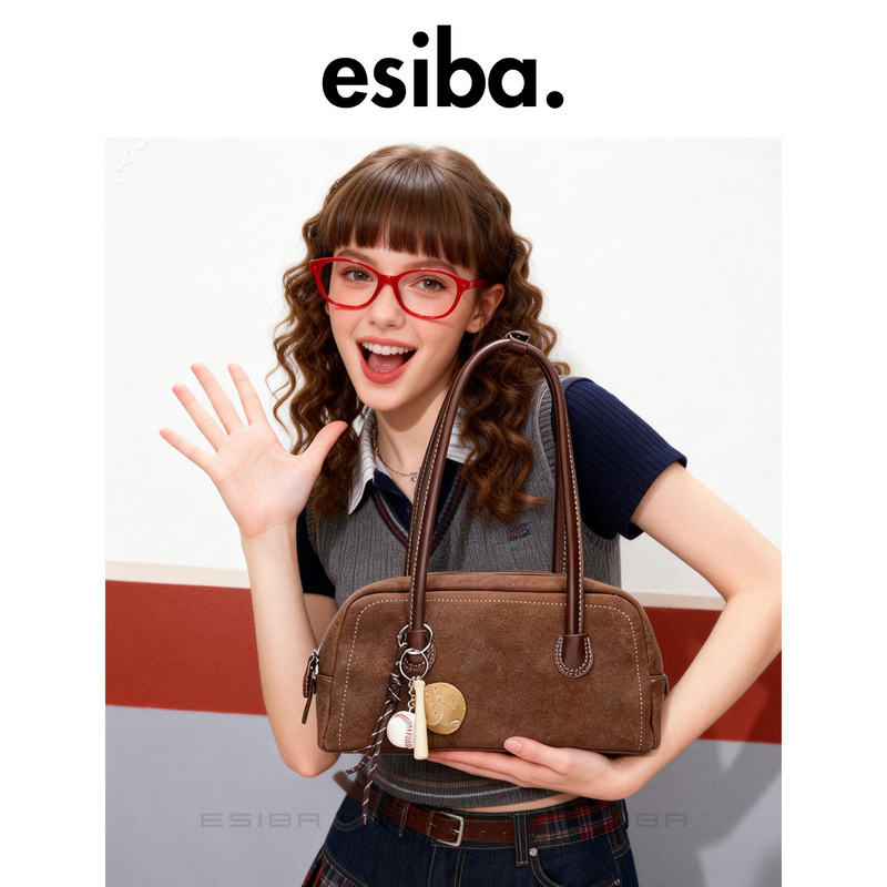 Esiba Boston Women's Bag New Retro Niche Suede Shoulder Bag High-End Versatile Commuter Underarm Bag Esiba Boston Women's Bag New Retro Niche Suede Shoulder Bag High-End Versatile Commuter Underarm Bag