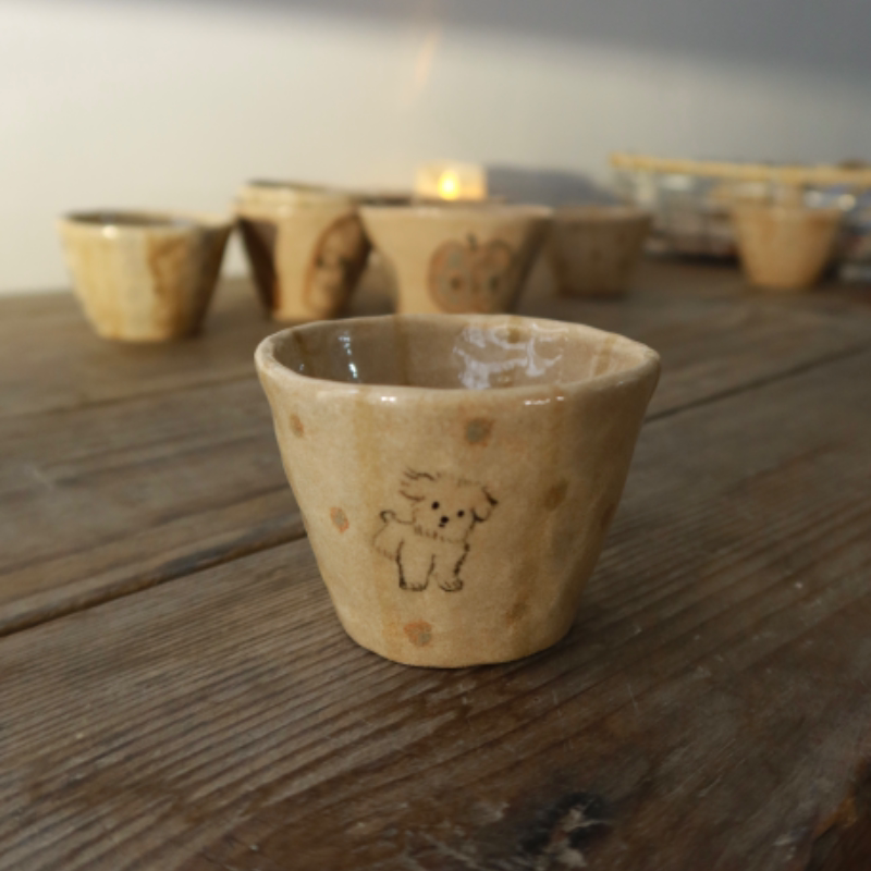 Baked Apple Jingdezhen Handmade Ceramic Hand-Painted Cup Dog Holding Cup Coarse Pottery Tea Cup Wine Cup
