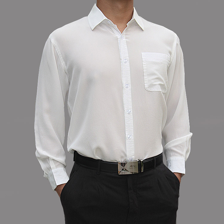 Hangzhou Silk Shirt Men's Long-Sleeved Shirt Mulberry Silk Middle-Aged and Elderly Men's Long-Sleeved Silk Shirt Work Clothes White