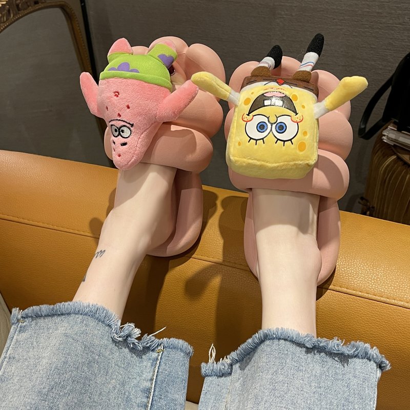 Japanese Cute Spongebob Slippers for Women, Summer Student Dormitory Home Non-Slip Cartoon Slippers with a Soft Stepping Feel for Girls
