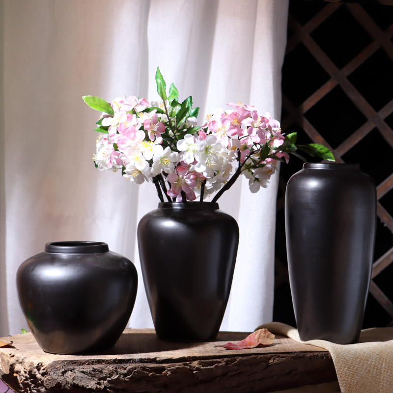 Jingdezhen Ceramic Black Vase Decorative Ornaments Scandinavian-Style American Living Room Creative Flower Arrangement Pottery Jar Ornaments