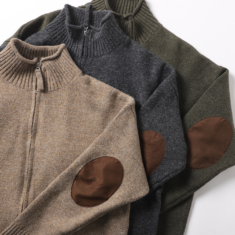 Elbow Patches! Japanese Style Men's Retro Distressed Cardigan with Stand Collar, Knitted Jacket, Men's Casual Sweater, Trendy Knitwear