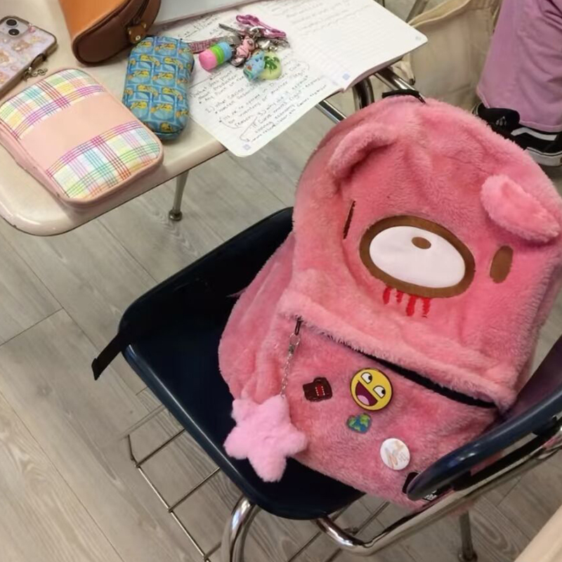 Gloomy Violent Bear Backpack 2026 Winter New Cute Cartoon Plush Backpack Travel Furry School Bag for Women