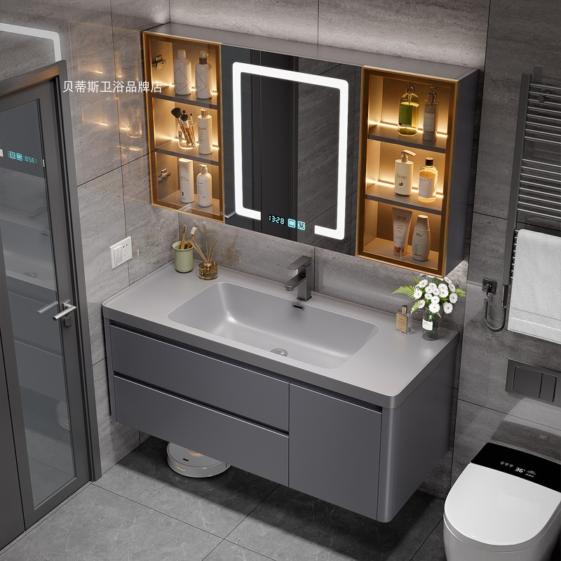 2025新款智能轻奢浴室柜组合微晶石一体盆解析