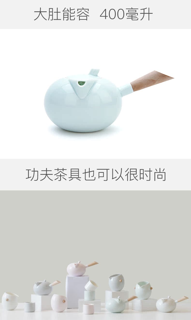 Kung fu tea set contracted household of I and contracted side teapot with a small set of ceramic tea cup of office