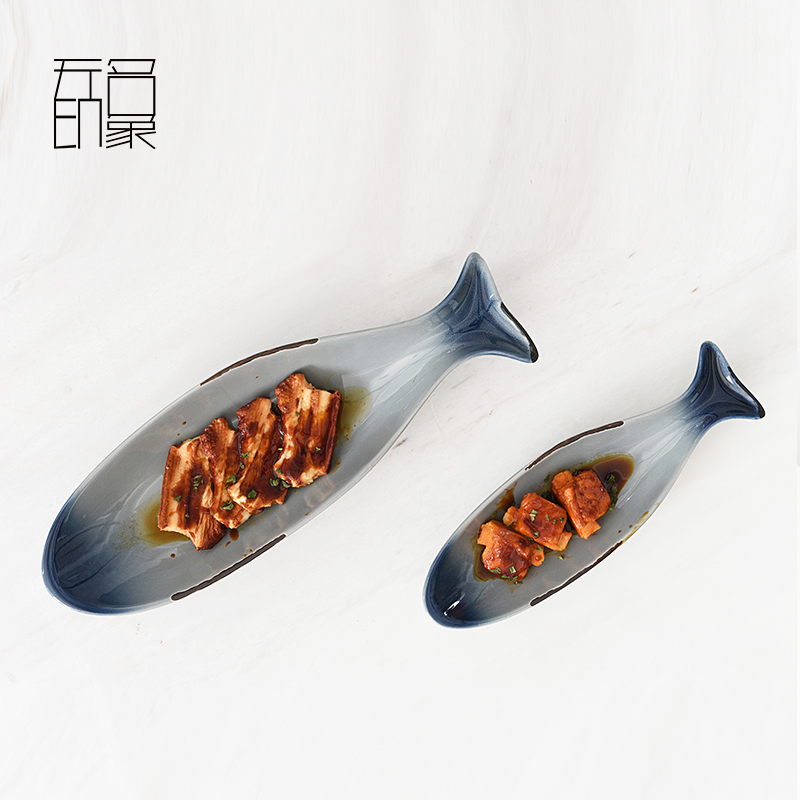 Creative ceramic fish dish home steamed fish dish ears fish dish hand - made Nordic restaurant move retro food dish