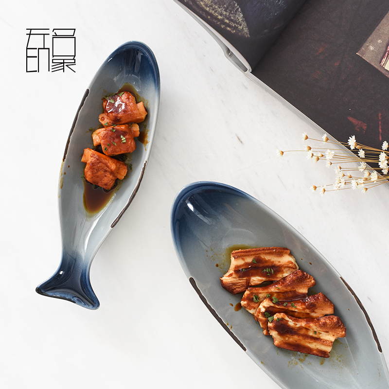 Creative ceramic fish dish home steamed fish dish ears fish dish hand - made Nordic restaurant move retro food dish