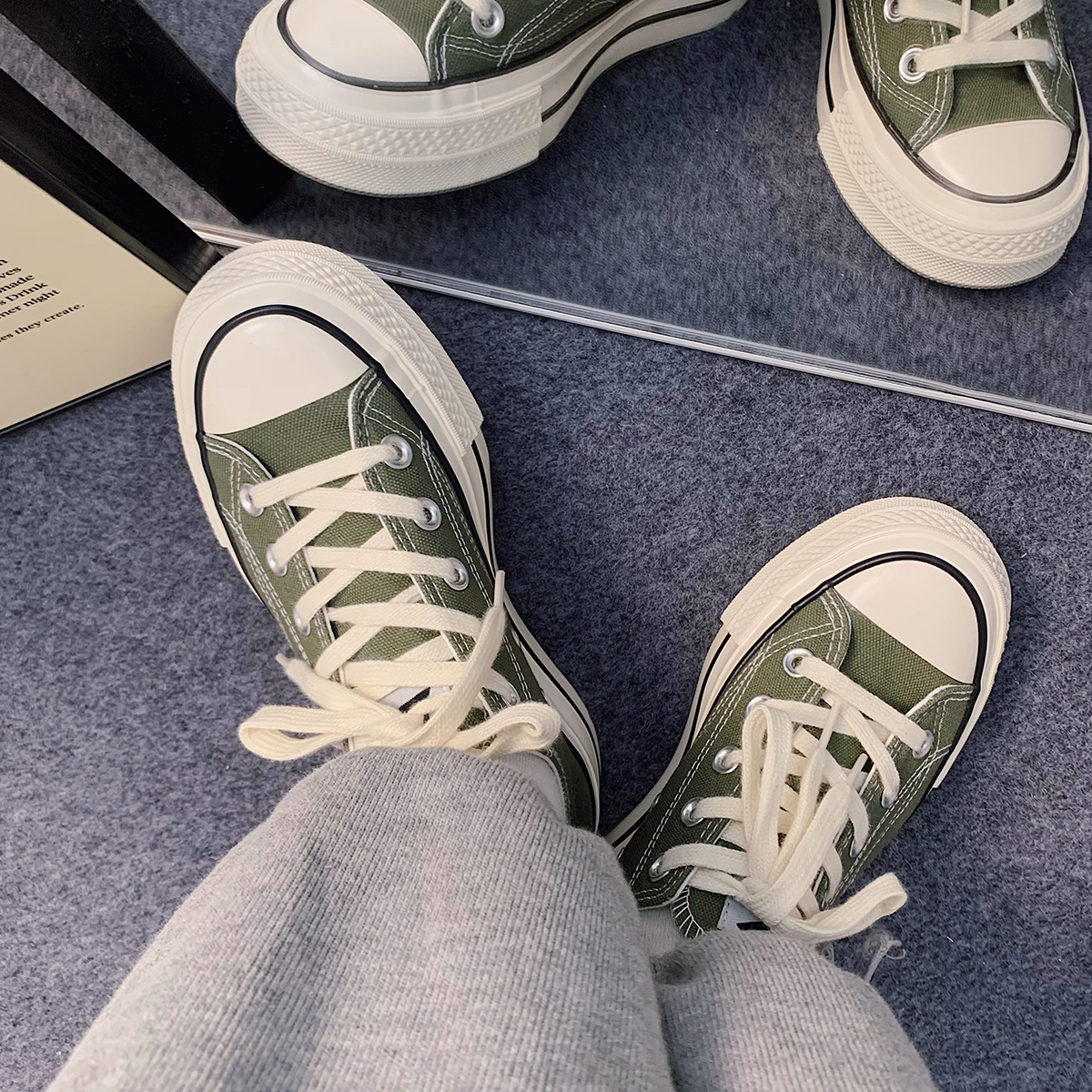 Baoli olive canvas shoes in 2022 new national trend shoes and students in wind sports sneakers