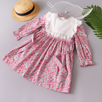 Girls lace floral dress 2021 spring new female baby Korean long-sleeved dress childrens foreign princess dress