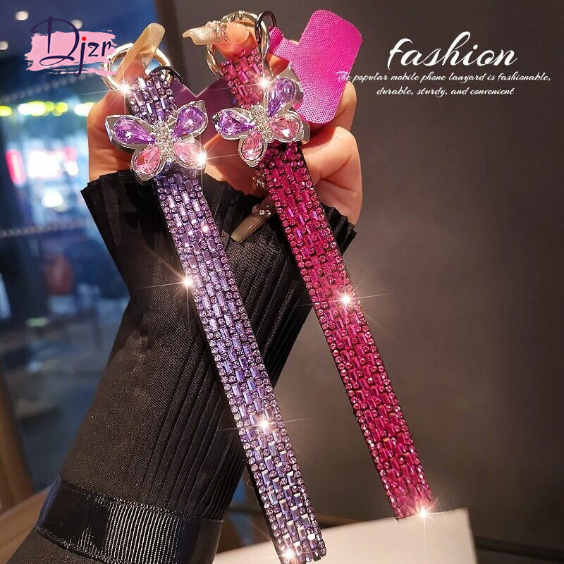 High-End Crystal Butterfly Phone Chain with Sparkling Rhinestones, Wide Wrist Strap, Short Outdoor Anti-Lost Phone Lanyard