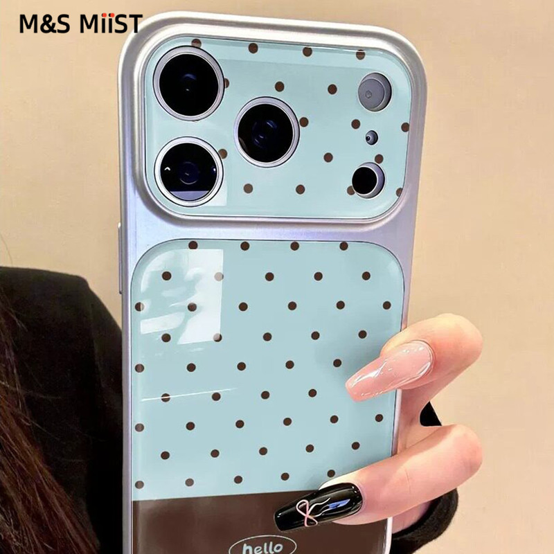 Msmiis Is Suitable for Apple 17Promax Special Mobile Phone Case 17Air2026 New Brown and Blue Spliced Polka Dot Iphone16Pro Metallic Paint Acrylic 15 Super Nice-Looking All-Inclusive Protective Cover