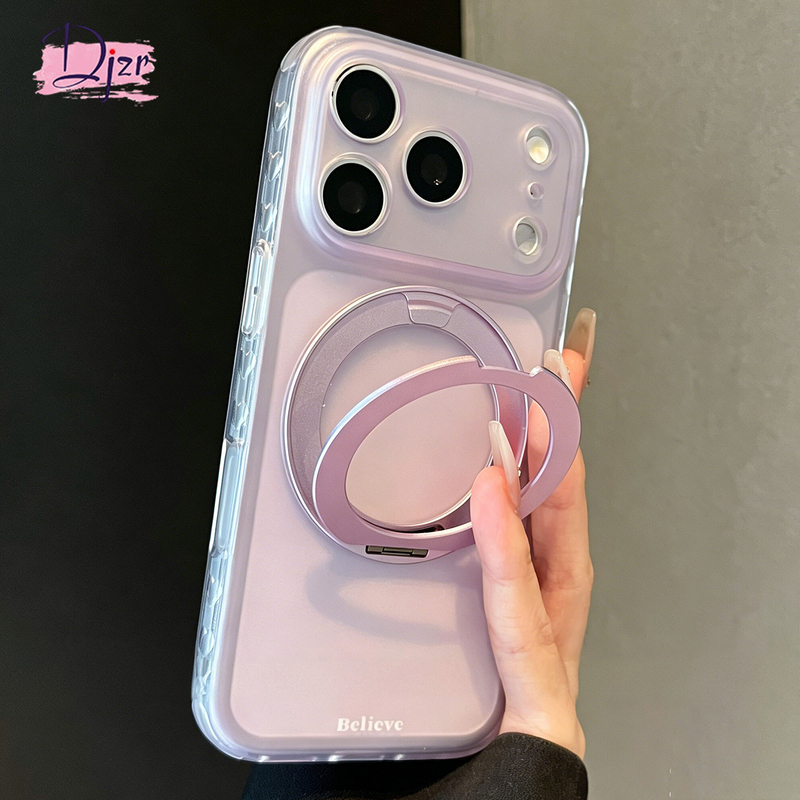 Djzr Is Suitable for Iphone18Promax Mobile Phone Case 17Air Women's New Matte Purple Frosted Transparent Magnetic Wireless Charging Apple 16Pro Rotating Stand Silicone Soft Shell 15 Anti-Fall Protective Cover