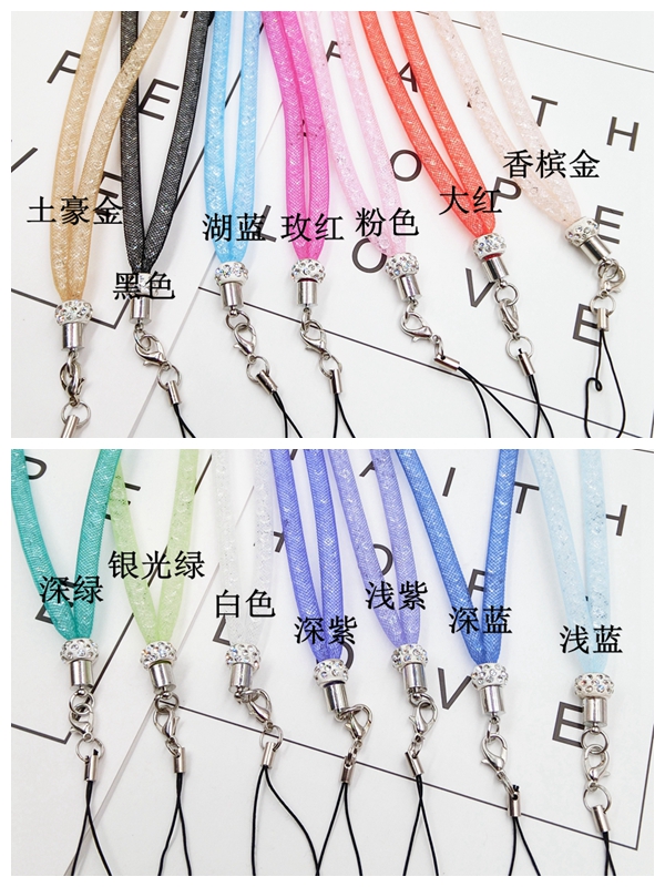 Kim cương Kim Cương Khoan Nhẫn Pha Lê Lanyard Điện Thoại Di Động Treo Chain DIY Vỏ Điện Thoại Di Động Trang Sức Phụ Kiện Rhinestone Jewelry Treo Cổ