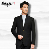 Chinese tunic men's suit youth slim Chinese groom wedding dress gold buckle Chinese stand collar Chinese style suit