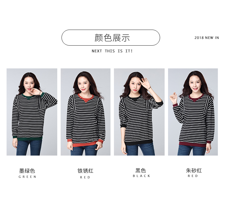 加肥加大码女装胖mm春装2020新款韩版黑白条纹衫长袖T恤女打底衫商品详情图