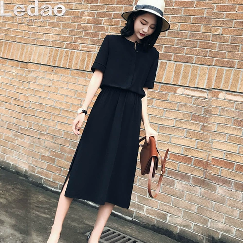 Черное летнее платье, приталенный шифоновый корсет, длинная юбка