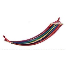 Charlotte Dorje outdoor camping with wooden sticks bearing colorful leisure hammock self driving travel picnic mat