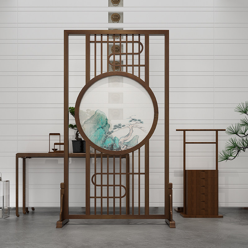 Modern new Chinese-style screen partition living room custom-made home creative fence porch solid wood seat screen tenon and mortise movable