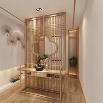 Modern new Chinese solid wood screen Entrance living room partition seat screen fence partition wall Hotel tea club custom partition