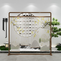 New Chinese solid wood partition screen partition Customized modern minimalist Exchangeable Canvas Mobile Genguan Seat Screen Partition