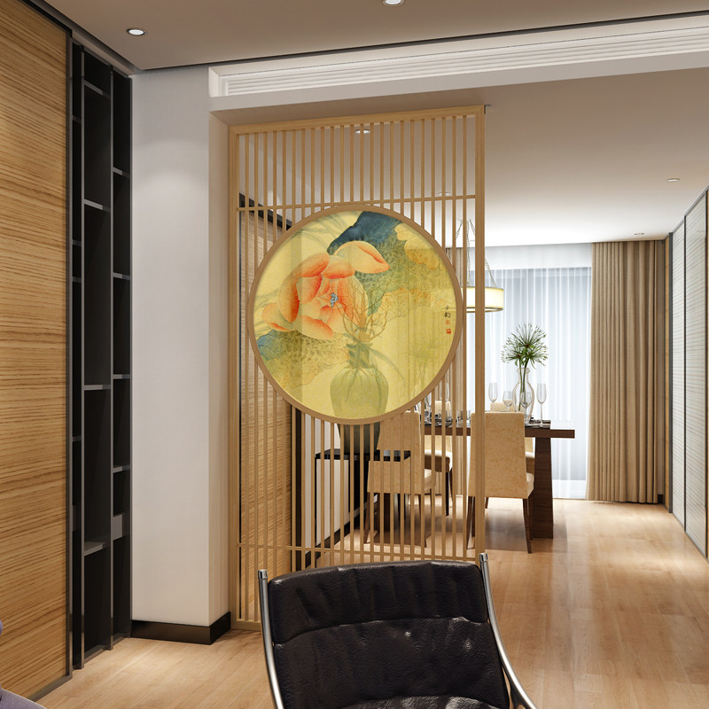 New Chinese-style solid wood screen partition porch living room bedroom study semi-transparent lotus modern interior design walnut