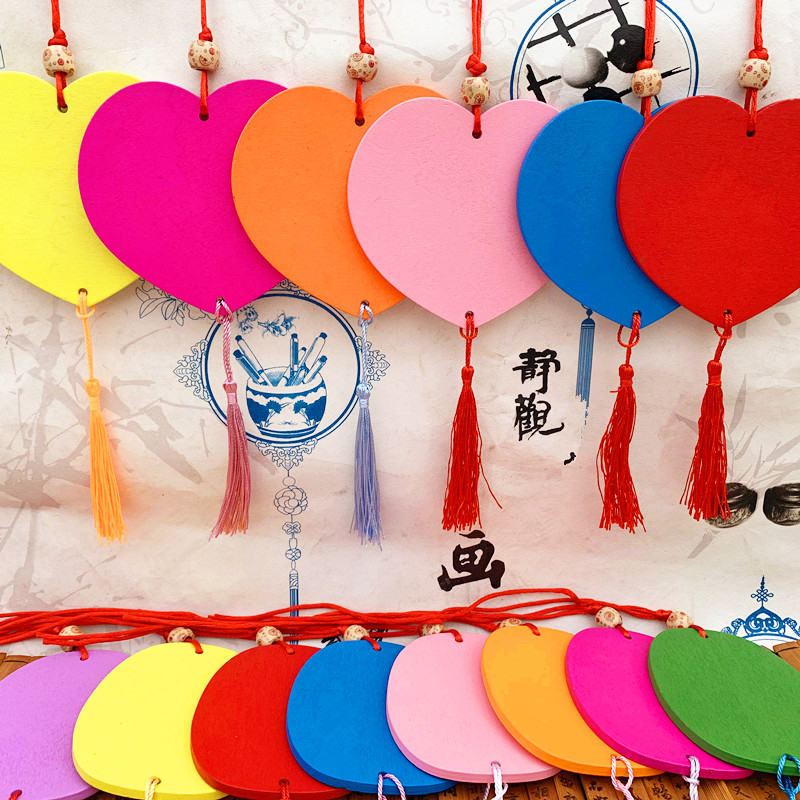 Color heart-shaped wooden card blank blessing card decoration listed kindergarten Dongfeng Bell wish card can be customized LOGO