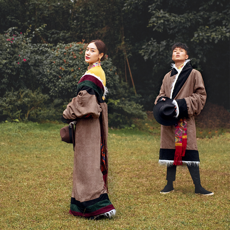 Pastoral area Tibetan robe imitation suede imitation sheepskin imitation leather thick male and female couples traditional Tibetan clothing