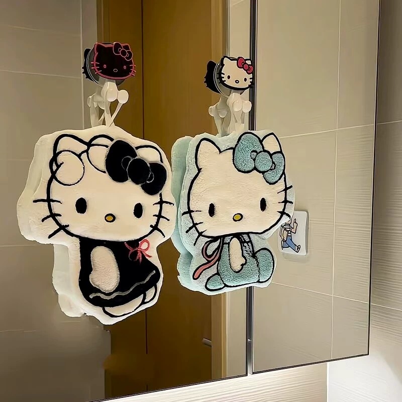 Kt Cat Hand Towel Cute Hanging Towel Coral Fleece Quick-Drying Bathroom Kitchen Bathroom Super Absorbent Hand Towel