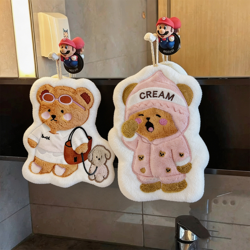 Cute Butter Bear Hanging Hand Towel Souvenir, Soft, Thick, Absorbent, Cute Bathroom Cartoon